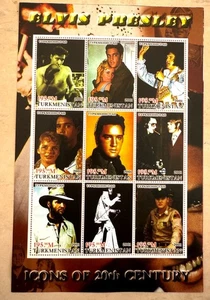 TURKMENISTAN: Elvis Presley, musique, cinema Feuillet 9 timbres en 2001. Neuf ** - Imagen 1 de 1