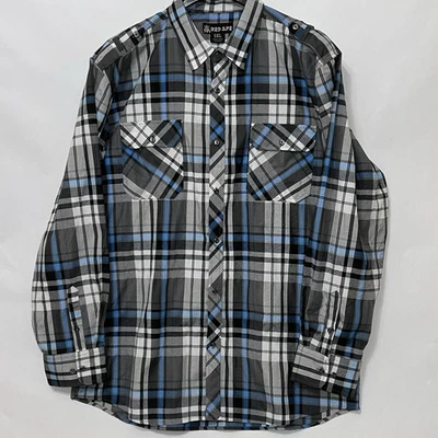 RED APE Slim Fit Long Sleeve Button Plaid Shirt Y2K Multicolor Casual Men 5XL - Image 1 of 4