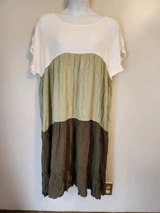 Vestido Amaryllis Blanco Verde Bloque de Color Volantes Manga Gorra Cambio Boho 3X - Imagen 1 de 8