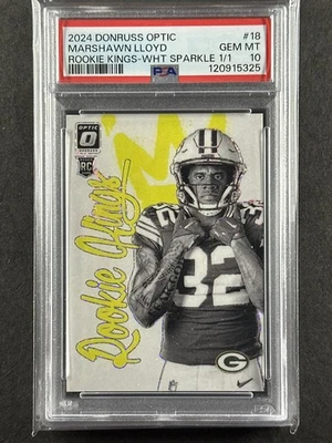 2024 Optic MARSHAWN LLOYD ROOKIE KINGS 1 of 1 White Sparkle PSA 10 #18 Packers - Image 1 of 2