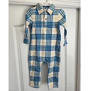 Hanna Andersson Plaid One Piece Outfit Button Up Long Sleeve Snap Legs Size 2T - Picture 1 of 4
