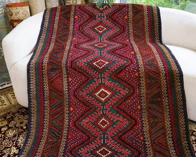 4x6 Handmade Wool Rug Blue Green Afghan Rug Transitional Oriental Accent Rug - Image 1 of 4