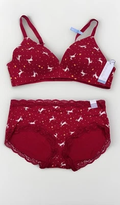 Conjunto de sujetador para mujer Ambrielle 40B y panty hipster 1X algodón orgánico estampado de ciervos alambre Foto 1 de 4