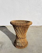 Vintage Table Stand Planter Cane Rattan Wicker Woven Boho Mid Century 12”
