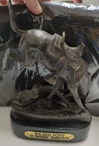 Frederic Remington böses Pony 8,75" Bronzestatue Marmorbasis Cowboy Pferd - Bild 1 von 6