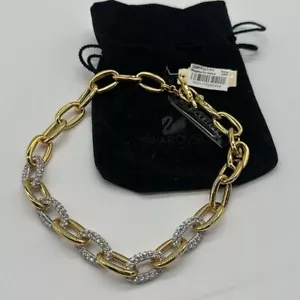 Collana girocollo maglia catena oro cristalli Swarovski - Foto 1 di 5