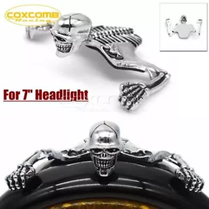 Chrome Skull Skeleton Ornament 7" Headlight Visor Trim For Harley Softail Dyna - Imagen 1 de 12
