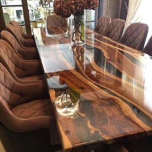 48 X 24 Inches Epoxy Resin With Acacia Wood Dining Table & Gift For Christmas
