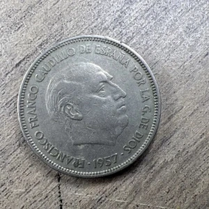 1957 25 Pesetas Spain a Very Low Mint VF and High Value Coin - Picture 1 of 5