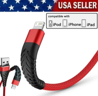 Braided Fast Charger Cable Heavy Duty USB Cord For iPhone 14 13 12 11 X XR 8 7 6 - Image 1 of 4