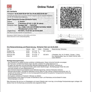 deutsche bahn tickets Stuttgart -Paris Est - Bild 1 von 1