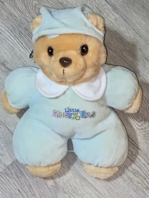Morgan Kidsview Little Sleepy Eyes Stuff Brown Bear Plush Baby Blue Toy Vtg - Image 1 of 4