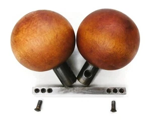 Pair Antique Vintage Victorian Ball Shaped Wooden Door Knobs w Spindle Salvage - Picture 1 of 4