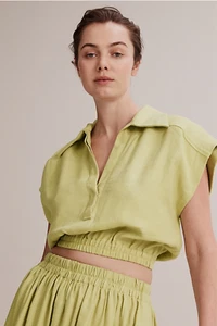 COUNTRY ROAD Linen Gathered Cropped Shirt 6 NEW WITH TAGS - Picture 1 of 5