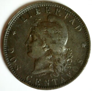 1892 Argentina Bronze 2 Centavos Coin Extra Fine Circulated Capped Liberty Head - Picture 1 of 2