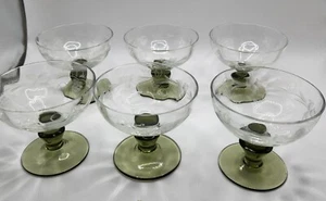 Bavarian Vintage Etched Grapes Cordial Glasses Green Stems 2 1/2" Tall Set Of 6  - Picture 1 of 4