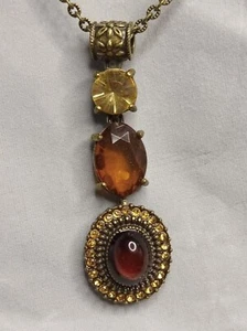 Vintage NRT Avon Amber Color Glass Bead Pendant Necklace 18.5" - Picture 1 of 3