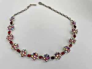 Vintage Lisner rot/rosa Aurora Borealis Strass Urlaub Halskette 16" - Bild 1 von 2
