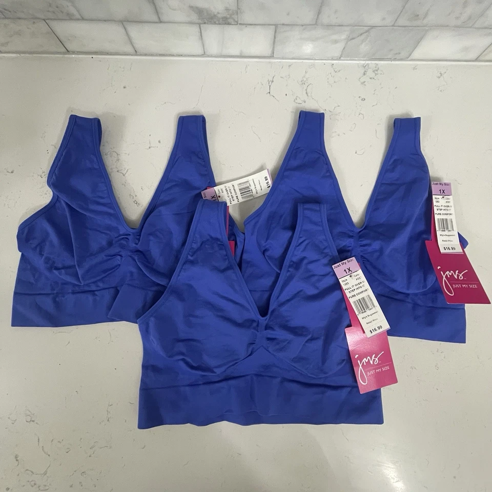 (3) Sujetador Just My Size Pure Comfort talla grande 1X azul nuevo con etiquetas (1263) Foto 1 de 3