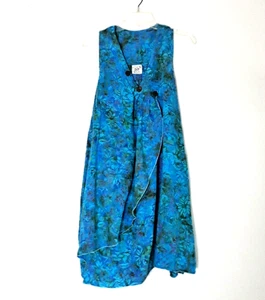 Vestido Batik Floral Azul Moda Joven Sin Mangas Imitación Envoltura Talla Libre - Imagen 1 de 8