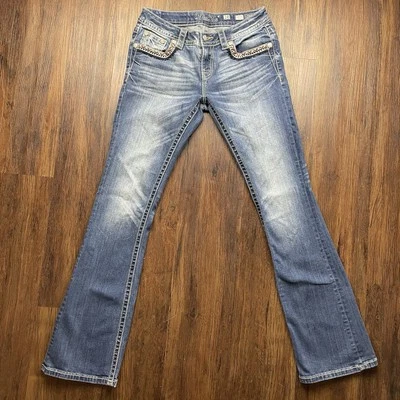Women’s Miss Me Signature Boot Medium Wash Jeans Embellished Pockets Size 28  - Image 1 of 4
