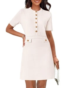 MEROKEETY Women's Knit Bodycon Sweater Dress Button Short Sleeve Crew Neck El... - Picture 1 of 7