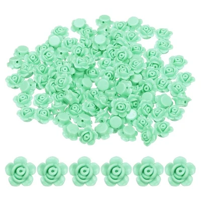 100Pcs Rose Flower Beads 12mm Acrylic Rose Carved for Jewelry Making, Green - Image 1 of 4