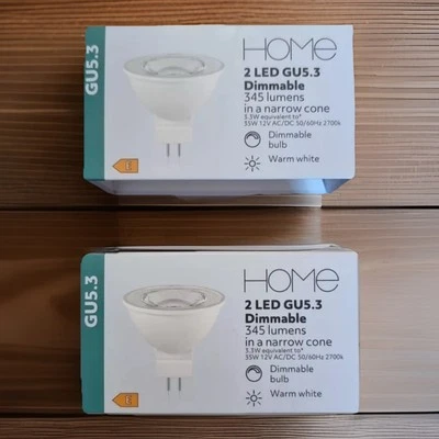 HOME 2 LED GU5.3 Dimmable 345 Lumens Bulb Narrow Cone Warm White 2 Boxes 9644742 - Image 1 of 4