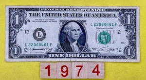 Vintage Series 1974 L 22060461 F Fancy Serial Number One Dollar Bill RARE FRN DC - Picture 1 of 8