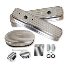 Small Block Chevy 350 Finned Aluminum Valve Covers +12"Air Cleaner+PCV Breather