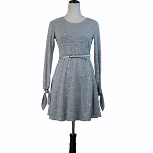 RARE EDITIONS Girls Hacci Belted Dress Gray Size 14 - Picture 1 of 15
