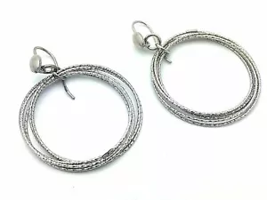 925 Sterling Silver Round Diamond Cut Open Circle Drop Dangle Earrings 8.5 grams - Picture 1 of 5