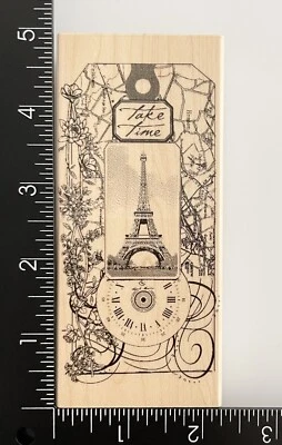 Hero Arts Collage Take Time H4777 Torre Eiffel Reloj Montado en Madera Sello de Goma Foto 1 de 4