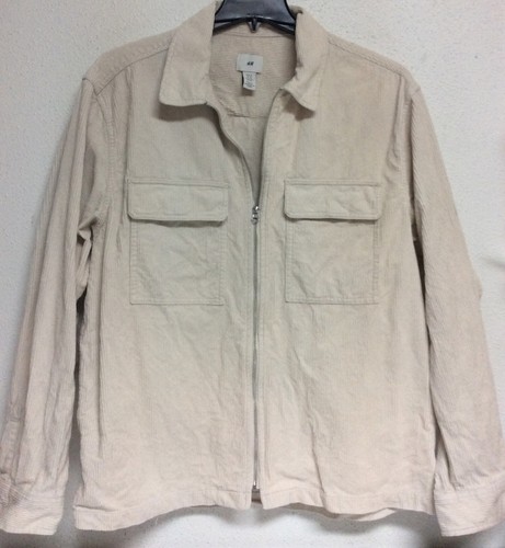 OFF WHITE "H&M XL Giacca in velluto a coste bianco crema con cerniera e 2 tasche anteriori H31""xW26"""