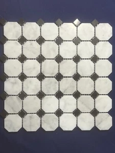 CA18 White/Grey/Black Octagon/Squar Marble Mosaic Tile Kitchen Bathroom Honed - Picture 1 of 4