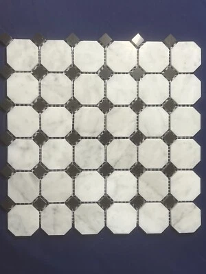 CA18 White/Grey/Black Octagon Marble Mosaic Tile Kitchen Bathroom Honed 7 sheets - Image 1 of 4