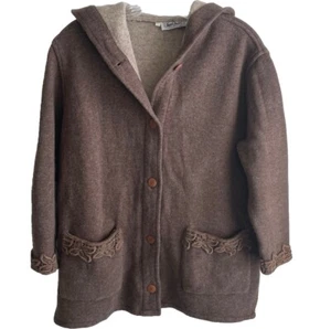 Giacca donna VINTAGE Saint Andre taglia S con cappuccio e applicazioni lana marrone Made in Italy - Foto 1 di 8