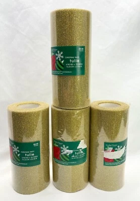 Brother Sister Design Studio Gold Glitter Tulle Lot Of 4 NEW Rolls 6” x 25 Yards - Image 1 of 4