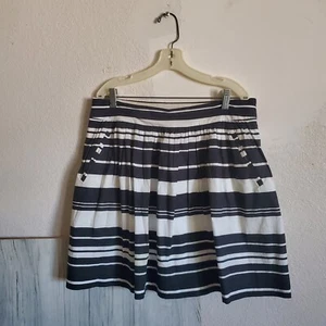 Banana Republic Black White Striped Gathered Skirt Women's Size 10 Pockets - Picture 1 of 6