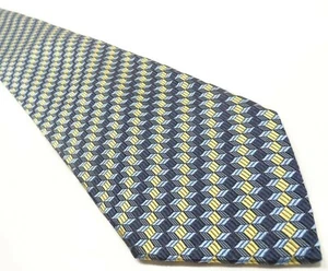 Corbata Nicola Ferri Para Hombre Seda Azul y Dorado Patrón Geométrico Hecha en Italia - Imagen 1 de 10