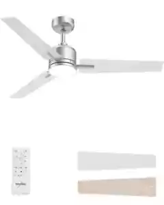 52 inch Ceiling Fan Lights & Remote Brushed Nickel Reversible Blades Silver Wood - Picture 1 of 9