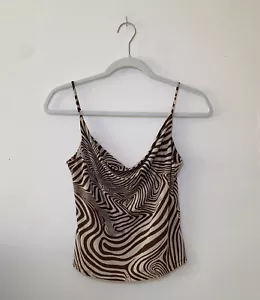 Vintage So Good Brown & Tan Cowl Neck Low Back Printed Cami Top Small - Picture 1 of 6