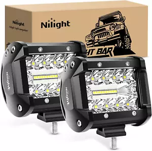 Nilight Led Light Pods 2PC 4Inch 60W Flood Spot Combo Triple Row Driving Lamp Ro - Picture 1 of 12