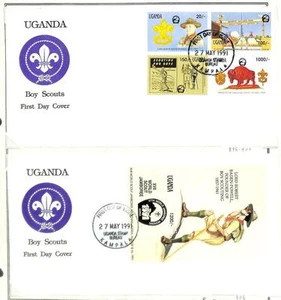 UGANDA BOY SCOUTS SCOTT #898-907 STAMP SET & SOUVENIR SHEETS ON FOUR FDC 1991 - Picture 1 of 1