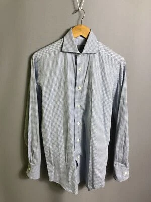 Camisa Canali para hombre a cuadros de manga larga azul hecha en Italia... - Imagen 1 de 4