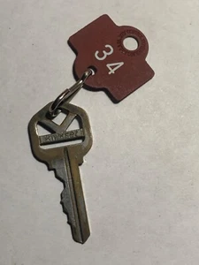Vintage College Dorm room Hotel Motel Room Key Fob with Key #34 - Picture 1 of 2