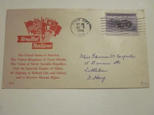 WWII US 1944 SIOUX CITY IOWA TO LITTLETON NH B-12 Patriotic UNITED NATIONS - Picture 1 of 3