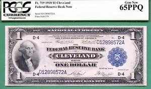 CLEVELAND - 1918 $1 FRBN - PCGS GEM 65 PPQ - TOUGHER Fr 719 - PCGS GEM 65 - Picture 1 of 2