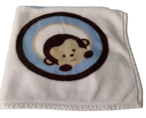 Tiddliwinks Circle Monkey Baby Blanket Cream Brown Blue Acrylic Plush 40x36 Dot - Picture 1 of 10