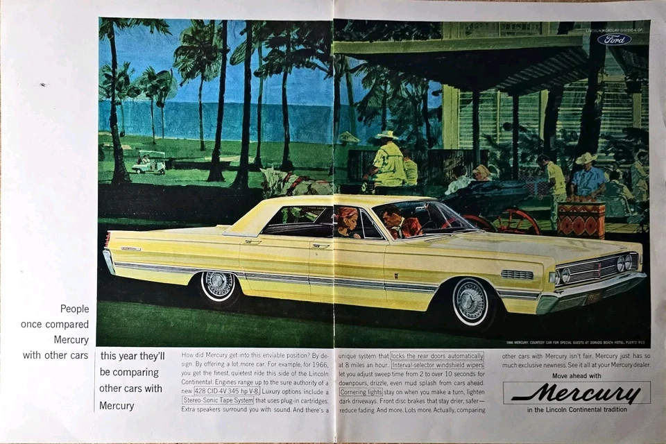 Mercury Yellow Lincoln continential Tradition 2 page Relaxing 1965 Vintage print - Image 1 of 3
